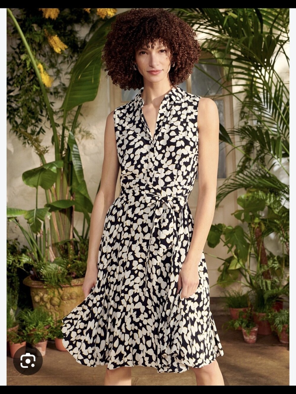 Navy Multi Sleeveless Tie-Waist Dress